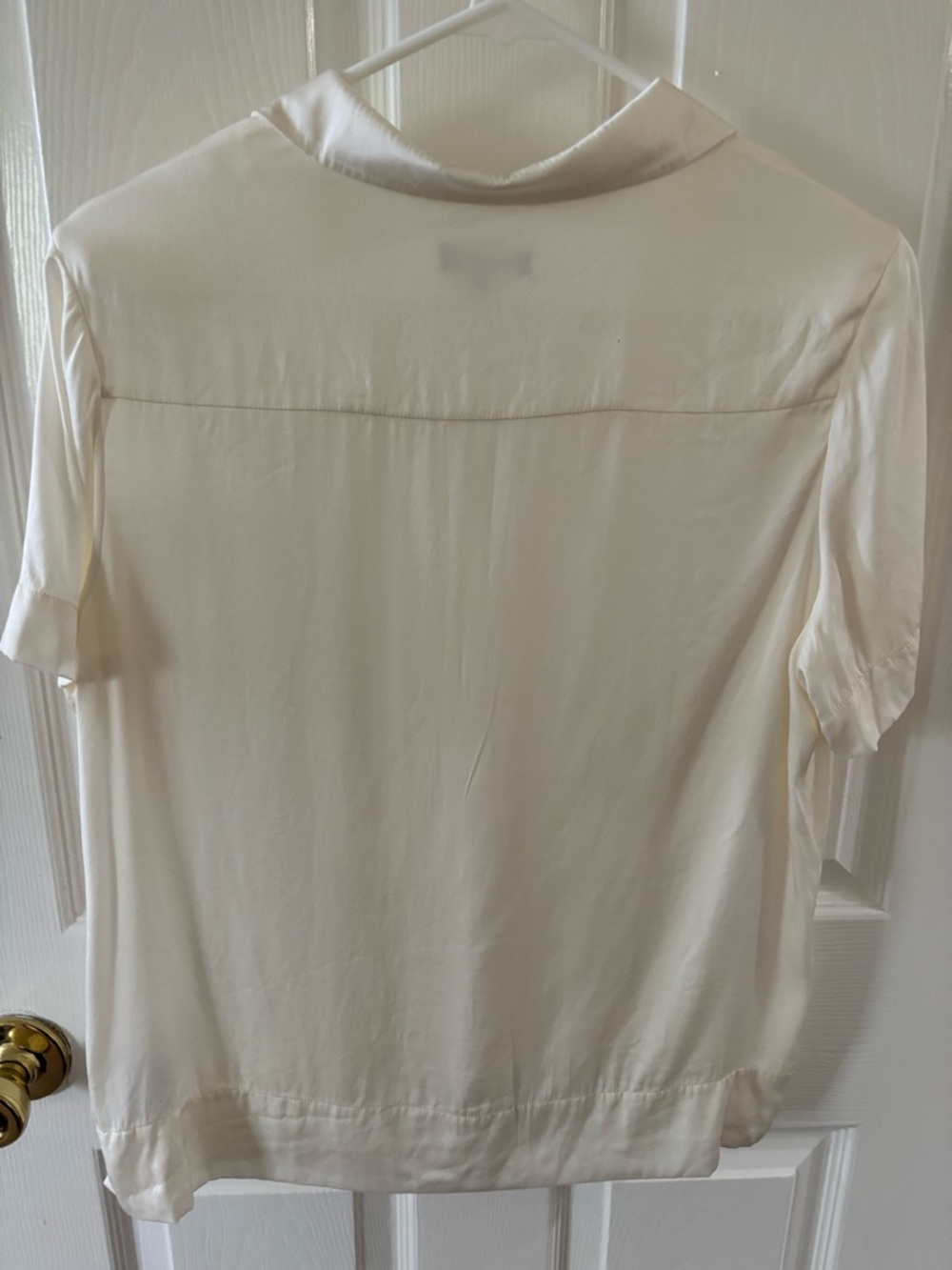 Quince Washable Stretch Silk Short Sleeve Notch Collar Blouse Cream/Ivory M - Picture 7 of 9